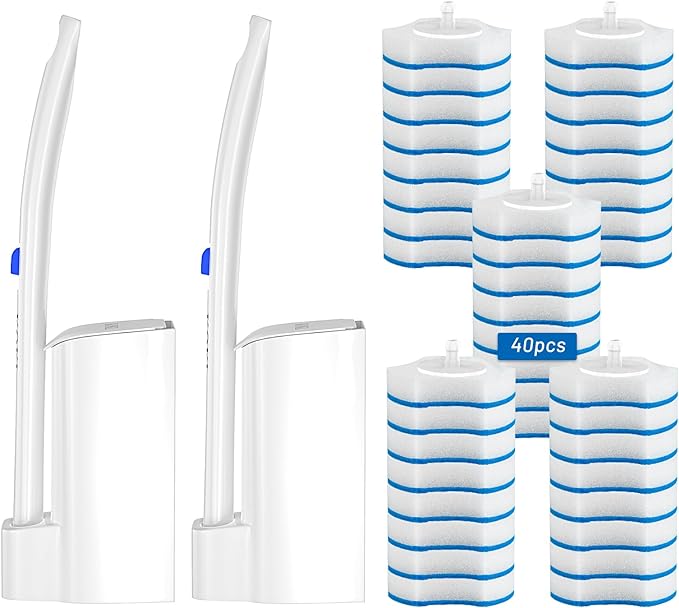 KOKL Disposable Toilet Brush, Toilte Wand Kit, Toilet Brushes and Holders with 40 Refills, Toilet Bowl Brush, Toilet Bowl Cleaning Wands, Toilet Cleaning System for Bathroom Maintenance(2-Set)