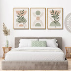 Bwodke Boho Wall Art, Framed Abstract Wall Art, Green Botanical Neutral Canvas Wall Decor, Large Mid Century Plant Pictures Set of 3, Modern Minimalist Paintings, for Bedroom Living Room Bathroom