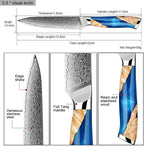 Damascus Steel Steak Knife, Resin Wood Handle, Stainless Steel Western Style Steak Knives of 16, Kitchen Serrated Set Knife Slicing & Cutting