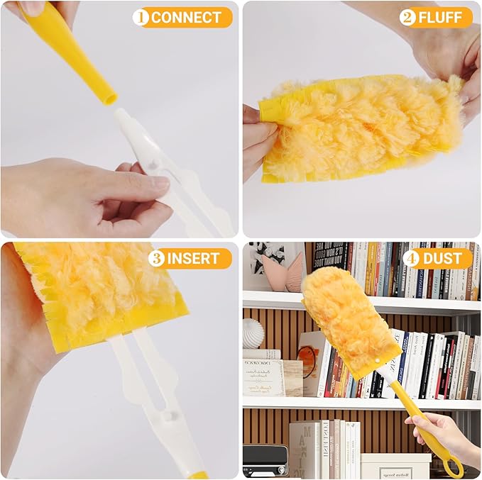 360° Heavy Duty Duster Refills for Swiffer Duster, 40 Count Duster Refills with 1 Handle, Multisurface Dusters, Disposable Dusters for Cleaning (Yellow)