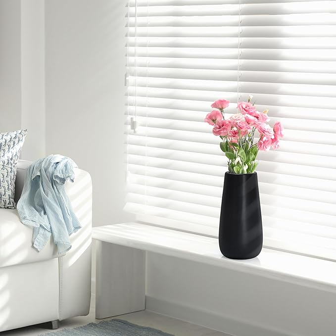 D'vine Dev 12 Inch Ebony Black Elegant Oval Ceramic Vase for Flowers, Home Décor Vase with Design Box, VS-LD-C-5