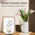 Grey Ceramic Vase, GUKJOB Small Cute Flower Vase for Pampas Grass, Home, Living Room, Dining Table, Farmhouse, Office Decor, Bedroom, Table, and Kitchen Shelf (Grey)