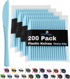 Party Solids Light Blue Plastic Knives 200 Pcs Light Blue Knives Disposable Utensils Heavy Duty Plastic Cutlery Set Disposable Cutlery Set Flatware Set Silverware Set Party Supplies & Party Tableware