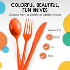 Party Solids Orange Plastic Knives 200 Pcs Orange Knives Disposable Utensils Heavy Duty Plastic Cutlery Set Disposable Cutlery Sets Flatware Sets Silverware Set Party Supplies & Party Tableware