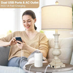 26" Farmhouse Table Lamps Set of 2, Rustic Touch Control Bedside Lamps with 2 USB Ports & AC Outlet, Vintage White Resin 3-Way Dimmable Nightstand Lamp Linen Fabric Shade for Living Room Bedroom Decor