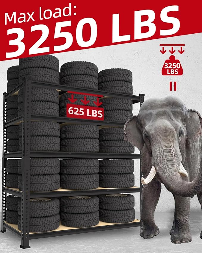 PrimeZone Heavy Duty Garage Storage Shelves - 48" W X 24" D X 72" H Adjustable Metal Shelving Unit, 5 Tier Industrial Shelves for Storage Standing Utility Rack for Warehouse, Basement, Black, 3 Pack