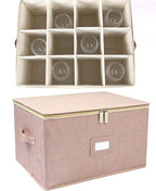 popoly Wine Glass Storage Box 2 Pack, Stemware Storage Containers Cases with Dividers, Stackable Moving Supplies for 12 Wine Glasses, Drinkware, Glassware or Crystal (Beige)