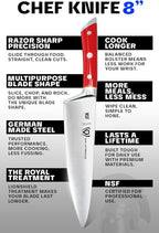 Dalstrong Chef Knife - 8 inch Blade - Gladiator Series - Forged High Carbon German Steel - Razor Sharp Kitchen Knife - Professional Full Tang Knives - Crimson Red Handle ABS - Sheath - NSF Certified