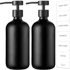 GMISUN Black Soap Dispenser, 2 Pack Matte Black Hand Soap Dispensers for Bathroom, 17 Fl Oz Glass Dish Soap Dispenser for Kitchen with Stainless Steel Pump, Modern Liquid Soap Bottle Set