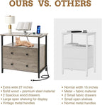 27 inch Wide Night Stand with Charging Station, Bedside Table with Open Shelf, 2 Drawers Small Wood Dresser, Modern Wood Nightstand for Bedroom/Living Room (Rustic Gray)