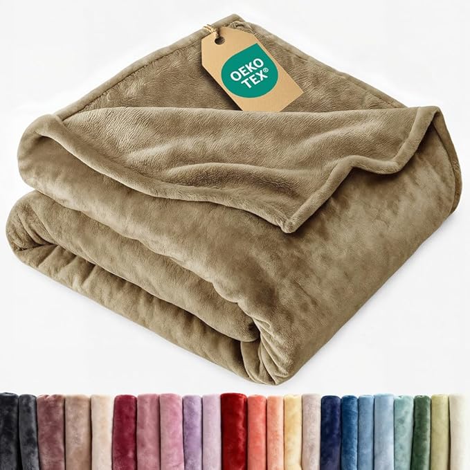 Ultra Soft Fleece Blanket King Size - Flannel Fleece Luxury King Blanket - Lightweight for Couch Bed Chair - Thick, Warm and Breathable - All Season Cozy Fuzzy, Anti-Static Microplush Bedding, Camel