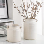 Ceramic Rustic Distressed White Flower Vase for Centerpieces, Kitchen, Office or Living Room (5.9''x8.6”)