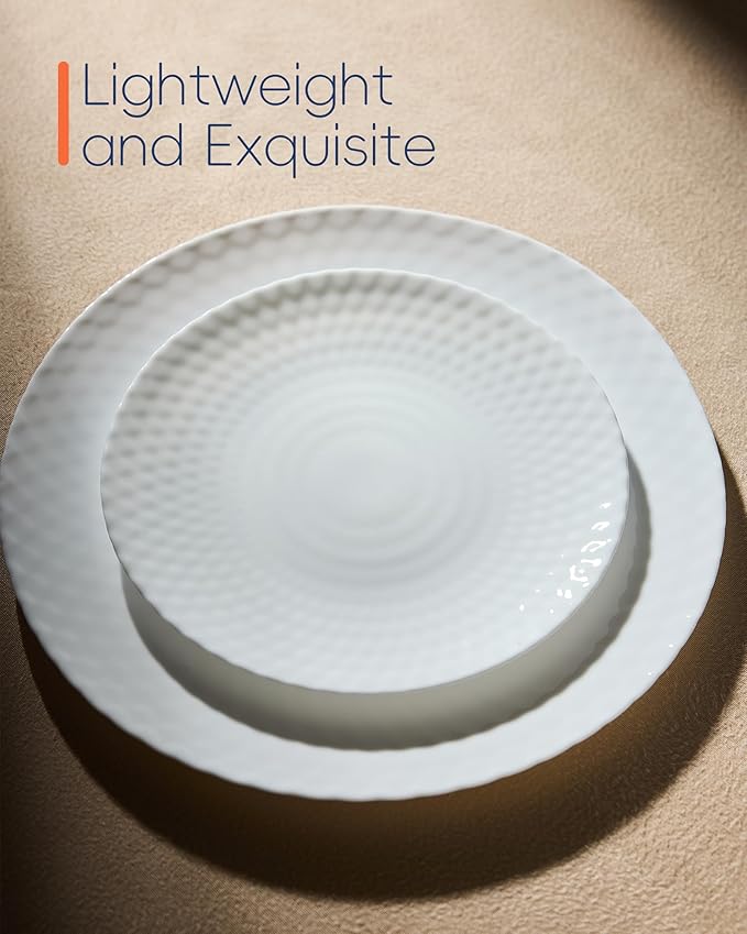 7.5 inch Salad Appetizer Plate Set of 6, Opal Glass Light and Durable Geometric Faceted Small White Plates for Dessert, Kitchen, Dishwasher and Microwave Safe