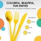Party Solids Yellow Plastic Knives 200 Pcs Yellow Knives Disposable Utensils Heavy Duty Plastic Cutlery Set Disposable Cutlery Sets Flatware Sets Silverware Set Party Supplies & Party Tableware