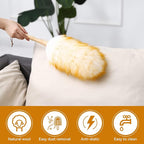Lambs Wool Duster with Solid Bamboo Handle,Leather Hang Strap,18.9 inch Long,Natural Feather Duster for Cleaning Ceiling Fans,Window Blinds,Computer Screens,Bookshelves etc