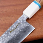 Santoku Knife 7in, Damascus Japanese Chef Knife, Professional Hand Forged Chef's Knives for Kitchen Cooking Meat Cleaver, Cutting Vegetables and Fruit, Razor-Sharp Chef's Knife with Gift Box, Silver