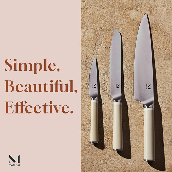 Material, Knife Trio, Carbon Stainless Steel Japanese Chef's Knife for Chopping and Cutting, Razor-Sharp Strong Blade, Almost Black, Material Kitchen