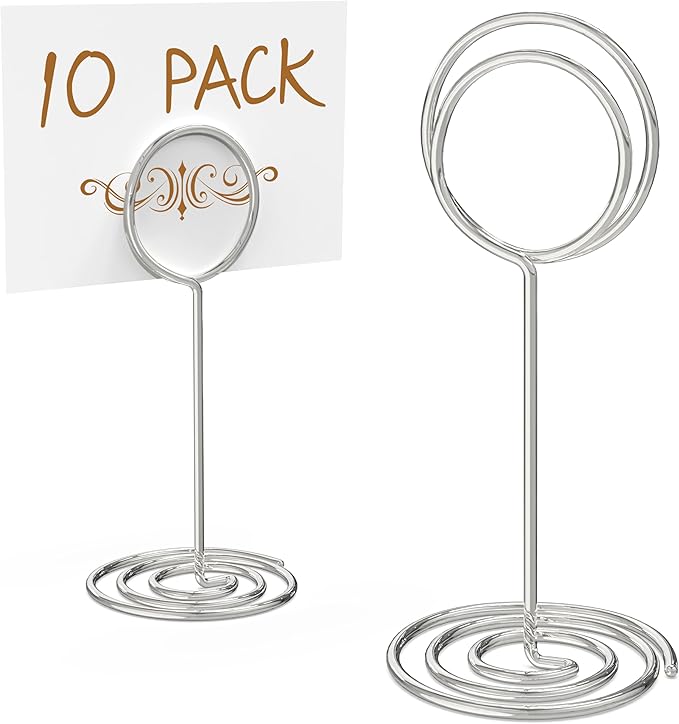 10 Pack Silver Table Card Holders - Table Number Holders - Place Card Holder - Picture Clips for Photos - Tables Name Holder for Centerpieces Weddings Restaurants Food - Wire Seating Signs Stands
