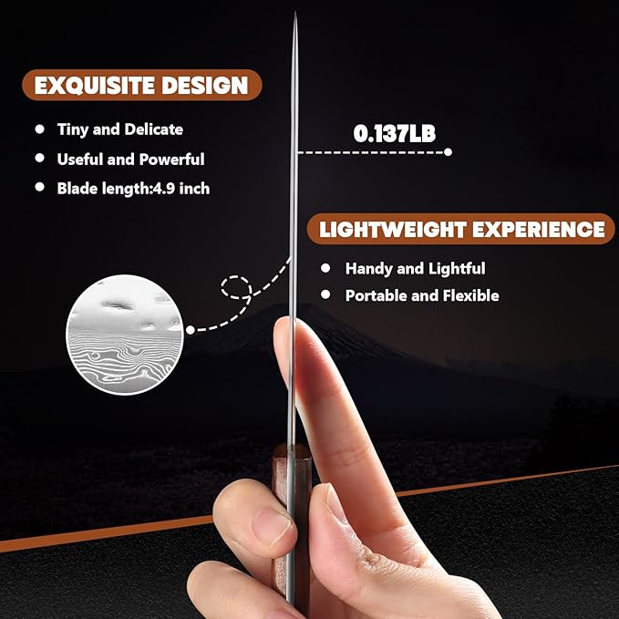 Huusk Steak Knives Set of 6, Japanese Steak Knives 4.9 Inch with Damascus Patterns, Non-serrated Steak Knife Sets With Sheaths, Sharp Steak Knife Set With Gift Box