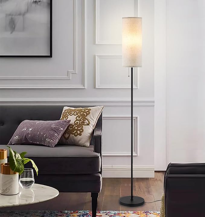 Floor Lamp for Living Room, Modern Standing Lamps with Lampshade, Minimalist Tall Lamp with Chain Switch for Living Room, LED Bulb Included (Beige Shade-Remote Bulb)