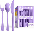 Party Solids Lavender Plastic Silverware Heavy Duty 150 Pieces Lavender Plastic Cutlery Sets, Utensil Sets, 50 Of Each Forks, Knives & Spoons Disposable Cutlery Set, Flatware Set For Party Supplies