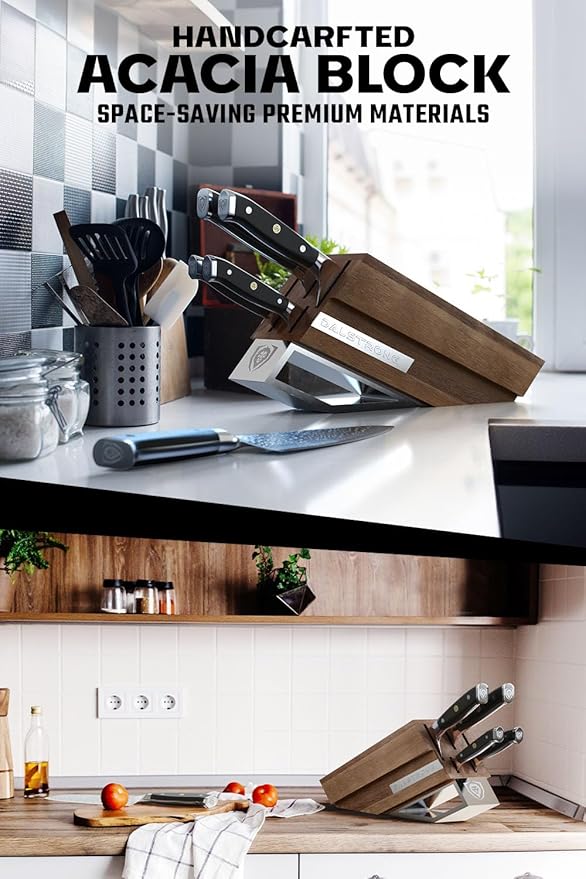 Dalstrong Knife Block Set-5pc-Shogun Series ELITE-High-Carbon Japanese Steel-Black G10 Handles-Acacia Wood- Damascus-Kitchen Knife Set with Block-Professional Cutlery Set-Men's Valentines Gift
