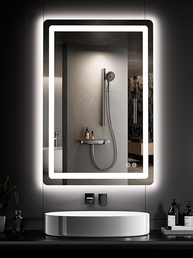 Led Bathroom Mirror, 36x24 Bathroom Vanity Mirror for Wall with Light, IP54 Enhanced Anti-Fog, Dimmable 3 Colors, Memory Function, Backlit and Front Lit, Shatter-Proof Glass, Plug-in/Hardwired