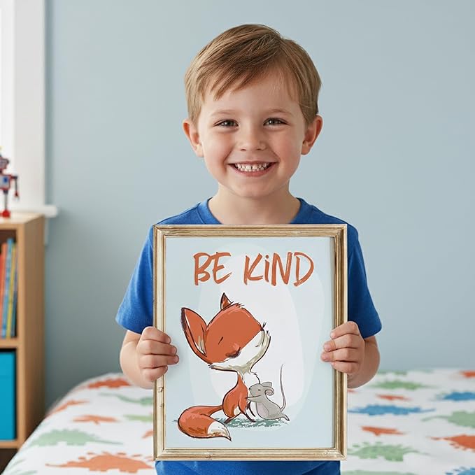 Fox Wall Art Prints (Set of 3) - Unframed - 8x10s | Woodland Nursery Decor - Inspirational Quotes for Boys and Girls Room - Be Kind, Be Brave, Be You - Kids Positive Affirmations