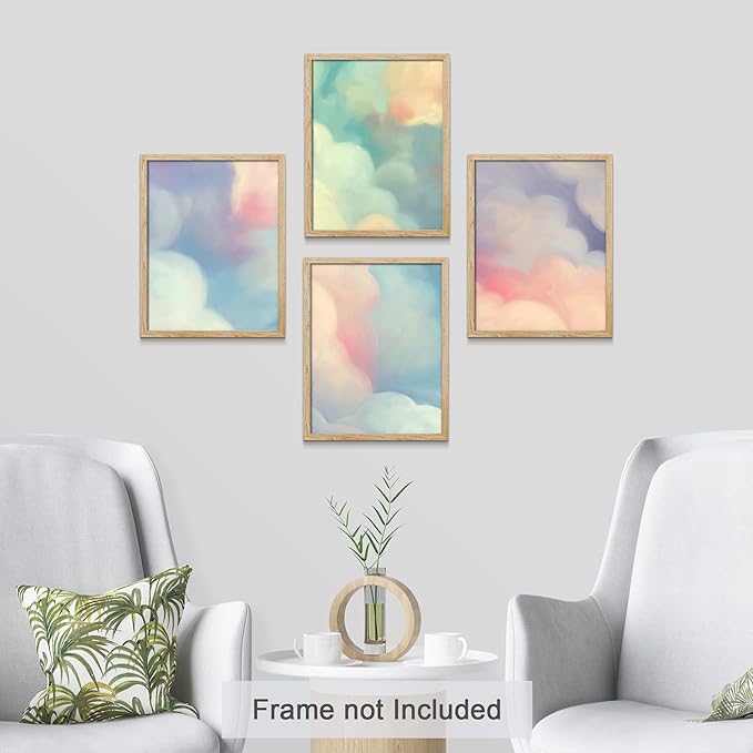 SIGNWIN Poster Bathroom Decor 11"x14"x 4, Wall Art Room Decor Multicolor for Living Room, Bedroom, Office White Pastel Watercolor Rainbow Sky Clouds Abstract Geometric Illustrations Colorful