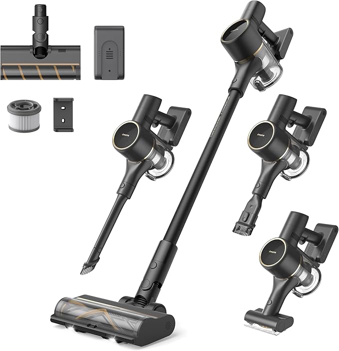 DREAME R10 Pro Cordless Vacuum Cleaner for Home, 6-in-1 Cordless Stick Vacuum Rechargeable, 65Mins Runtime, Powerful Suction, Wireless Vacuum Cleaner for Hardwood Floor, Carpet, Tile, Pet Hair, Black