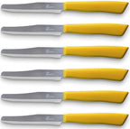 6 kitchen Knives - 4.3"/11cm Italian Stainless Steel Serrated Vegetable/Steak/Table Knife Cutlery, Rounded Tip (Yellow)