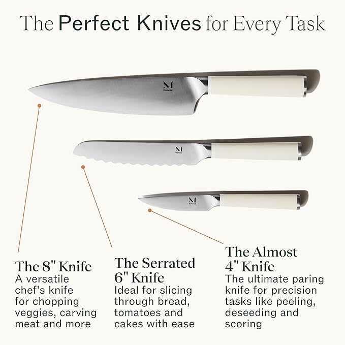 Material, Knife Trio, Carbon Stainless Steel Japanese Chef's Knife for Chopping and Cutting, Razor-Sharp Strong Blade, Cool Neutral, Material Kitchen