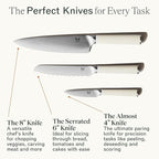 Material, Knife Trio, Carbon Stainless Steel Japanese Chef's Knife for Chopping and Cutting, Razor-Sharp Strong Blade, Cool Neutral, Material Kitchen