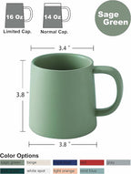 T-WARE 16 Oz Coffee Mugs, Matte Sage Green Mug Set of 4, Ceramic Mugs Coffee, Solid Color Coffee Cups Ceramic