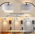 Arc Floor Lamp for Living Room,Farmhouse Floor Lamps with Remote Control & Dimmable Bulb,White Rattan Boho Tall Standing Lamp for Bedroom Office