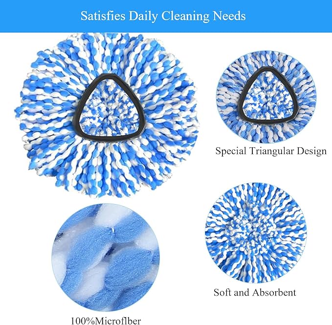 [5 Pack]Mop Heads Replacements, Spin Mop Replacement Head Deep Cleaning Machine Washable and Easy Replace,Spin Mop Refill Replacement Head 100% Microfiber,Mop Head Compatible with RinseClea