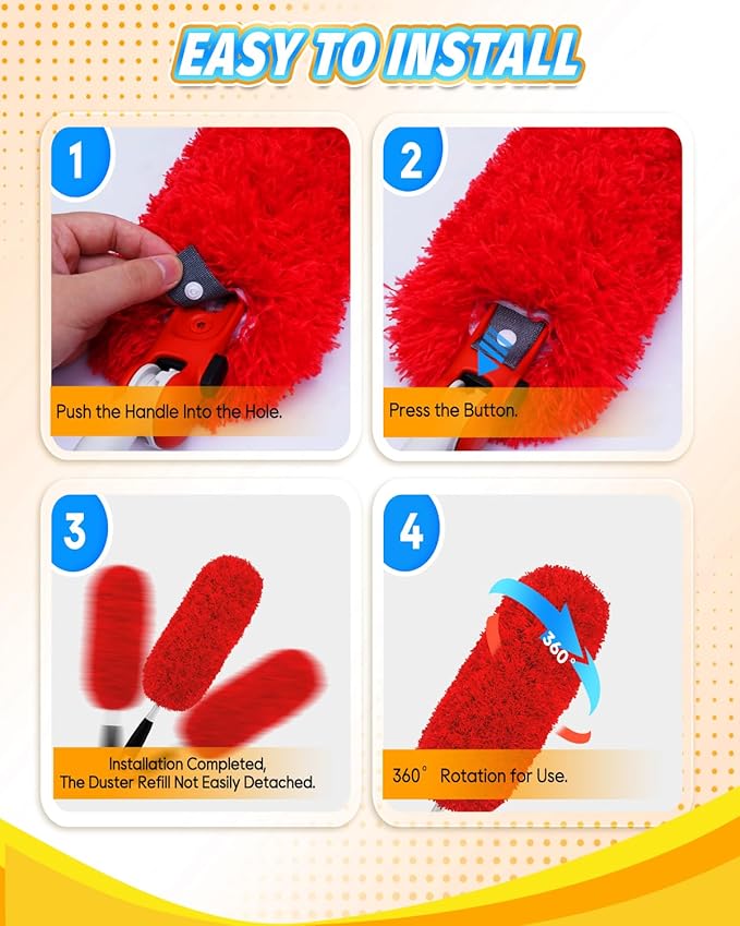 KEEPOW 4 Pack Microfiber Heavy Duty Reusable Duster Refills Compatible with OXO Duster, Microfiber Dusters for Cleaning Compatible with OXO Microfiber Duster for Ceiling(Handle is Not Included)