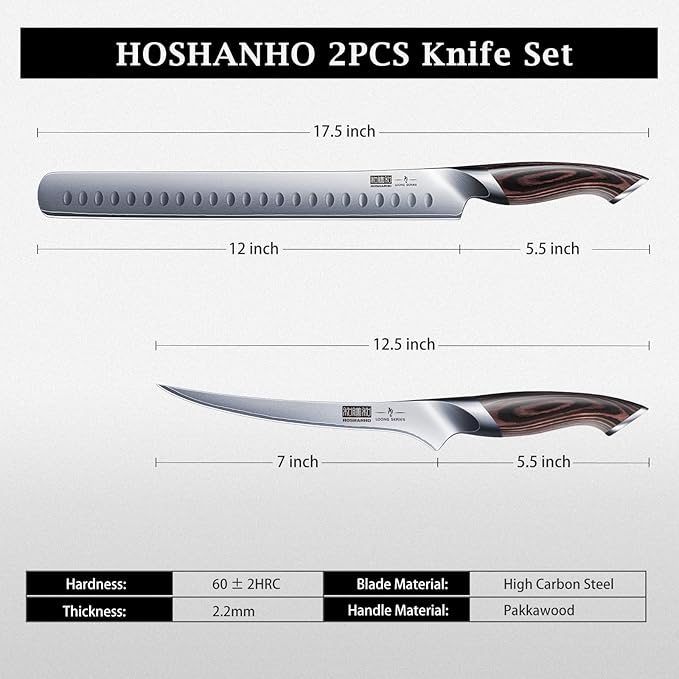HOSHANHO BBQ Carving Knife Set, Brisket Slicing & Boning Knife for Meat Cutting, Professional Ultra Sharp Butcher Carving Knife in Japanese High Carbon Steel