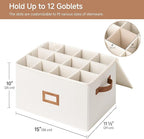 StorageWorks Stemware Storage Cases, Hard Shell Wine Glass Storage Box with Dividers for Glassware, Crystal, and China Holds 12 Standard Size Wine Glasses, 2 Pack, Beige