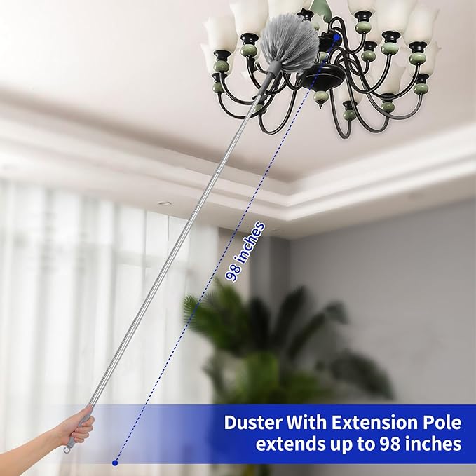 7PCS Dusters for Cleaning, Extendable Microfiber Duster with Extension Pole Up to 100'', Bendable Washable Cleaner Dusters for Cleaning Fan, High Ceiling, Blinds, Furniture, Car