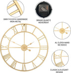 1st owned Large Wall Clock for Living Room Decor Silent Non-Ticking Decorative Wall Clock Roman Numerals Vintage Battery Operated for Kitchen Farmhouse Cafe Office Decor (Gold, 32 Inches)