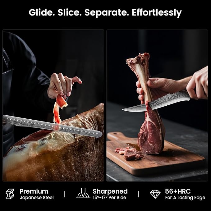 Brisket Slicing Knife Set, Carving and Boning Knife for Meat & Turkey Cutting, Japanese Style High Carbon Steel Kitchen Knives Set For Home & BBQ, Wood Ergonomic Full Tang Handle, Cooking Gift