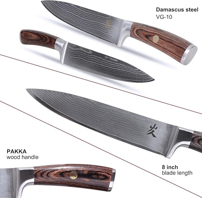 SAMCOOK Damascus Chef Knife - 8 Inch Professional Sharp Kitchen Knife - Japanese VG-10 High Carbon Stainless Steel Meat Sushi Cutting Gyuto knife - Ergonomic Pakkawood Handle with Gift Box