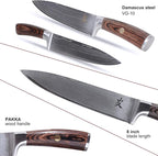 SAMCOOK Damascus Chef Knife - 8 Inch Professional Sharp Kitchen Knife - Japanese VG-10 High Carbon Stainless Steel Meat Sushi Cutting Gyuto knife - Ergonomic Pakkawood Handle with Gift Box