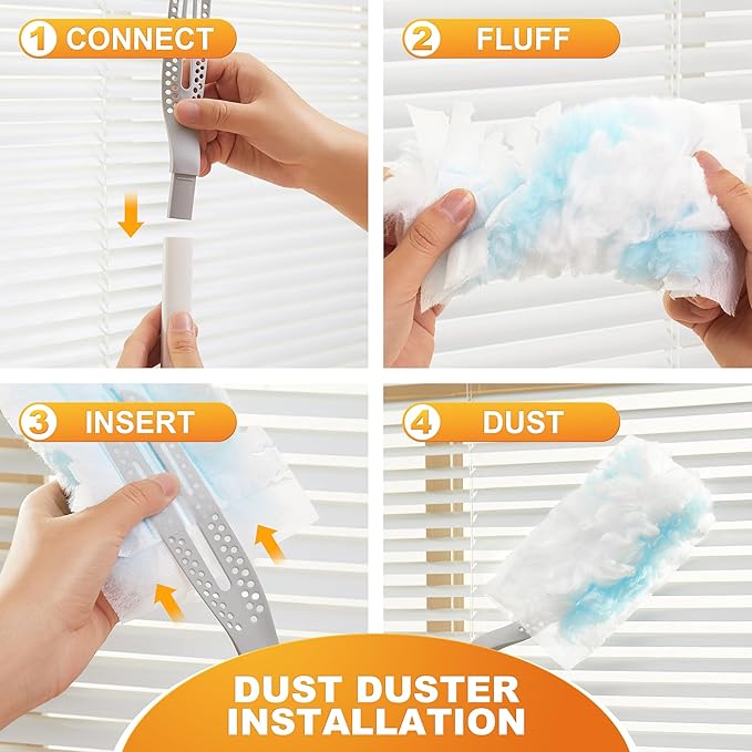 JOYMOOP Disposable Electrostatic Duster for Cleaning,With 1 Handles & 12 Ct Blue Heavy Duty Refills for Swiffer Feather Duster,Household Cleaning Tool for Electronics,Dusting Furniture,Blinds,Pet Hair