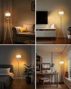 Lightdot Tripod Floor Lamp for Living Room, Gold Standing Lamp with Clear Glass Lampshade, Farmhouse Tall Lamp for Bedroom, Arced Reading Light for Home Office