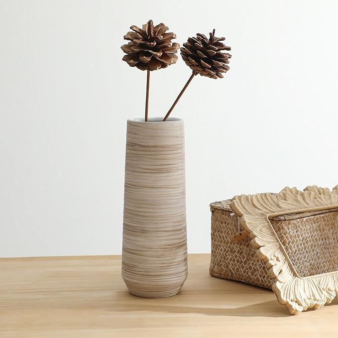 ALMA 9 Inch White Ceramic Flower Vase for Lego Flower Bouquet|Small Pampas Grass Vase for Home Decor,Tabletop, Bookshelf, Mantle,Living Room