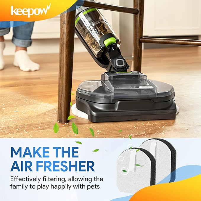 KEEPOW SpinWave Vac Filter Replacement Compatible with Bissell SpinWave + Vac Cordless 37643/3764 All-in-one Powered Spin Mop & Vacuum, Vacuum Mop Filters (2 Pack)