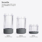 Beast Mega 1200 Plus | Premium Countertop Blender | Smoothies, Shakes, Sauces, Dips, Soups | Blends Ice and Frozen Fruit | XL Vessel | With Extra Vessels, Straw System | (Charcoal, 120V)