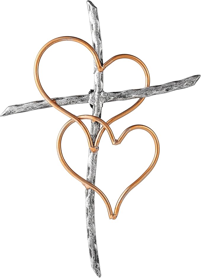 Wall Cross - Heart Metal Crosses Religious Wall Art for Wall - Wall Hanging Cross Wall Decor for Living Room Bedroom Wedding Decor(Entwined Hearts)